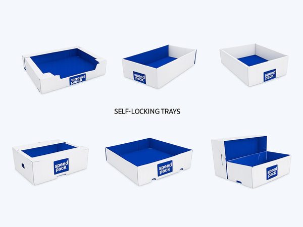 Speedpack self-locking and four-corner industrial trays