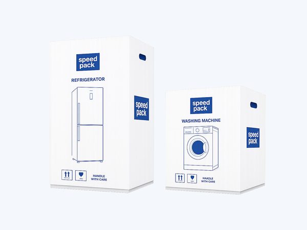 Speedpack refrigerator and washing-machine appliance cartons