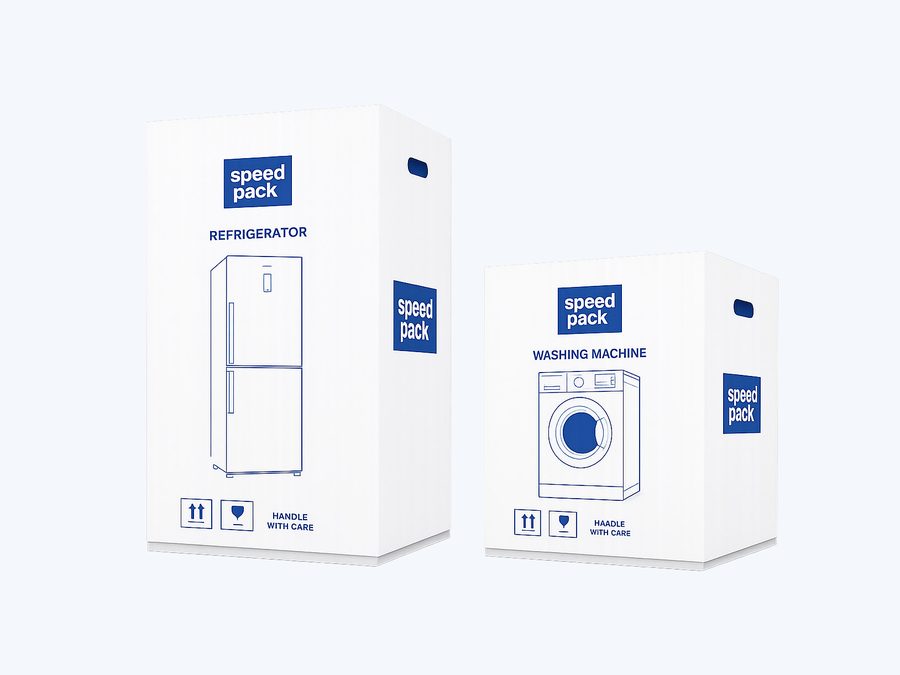 Speedpack refrigerator and washing-machine appliance cartons