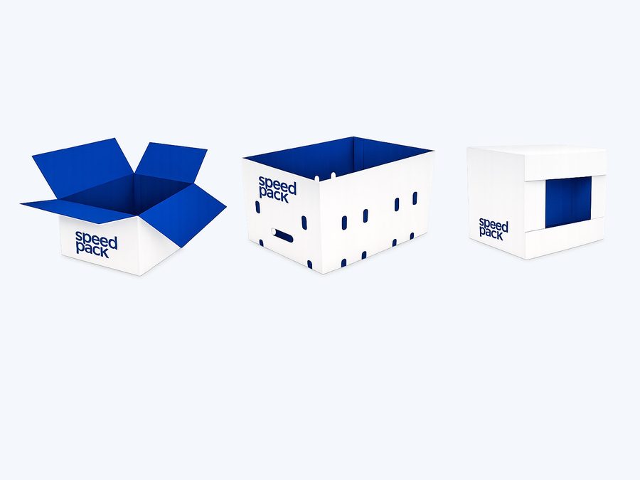 Speedpack-branded American case, ventilated half-slotted container and wrap-around box